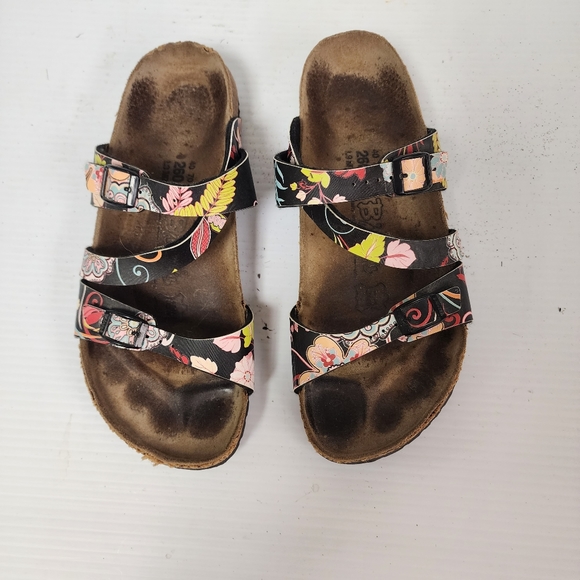 Birki's Floral and Leaf Print Adjustable Cross Strap Sandal Size 7 - Picture 3 of 8